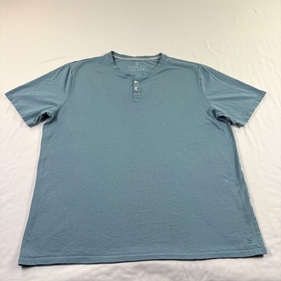 Free Fly Shirt Mens Large Blue Henley Performance Bamboo Stretch Short Sleeve - Picture 1 of 9
